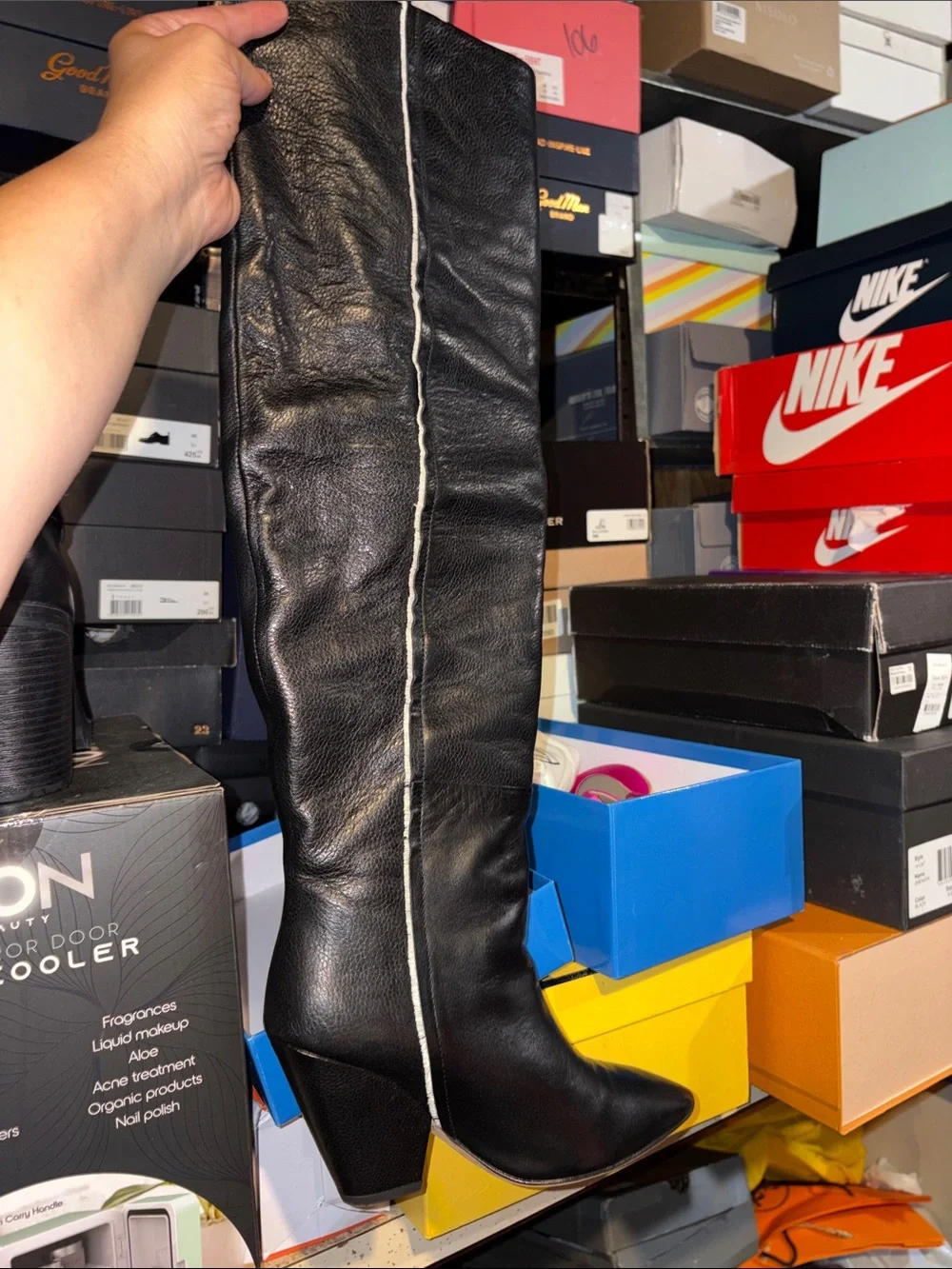 IRO Black Leather Over-the-Knee Pointed Toe Boots